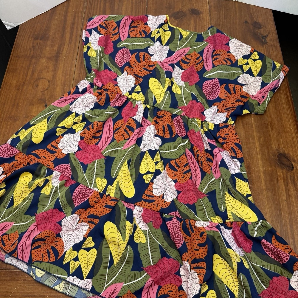 SHEIN Curve Plus 1XL Tropical Floral A-Line Dress Multicolor Ruffle Lightweight - Picture 8 of 8